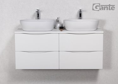 Szafka łazienkowa wisząca ONDA 120 cm biała z dwiema z umywalkami Gante