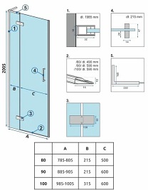 Drzwi prysznciowe do wnęki 80 cm szczotkowane złoto uchylne Hugo Rea Gold