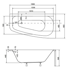 Wanna narożna 150 cm Prawa Luna Besco