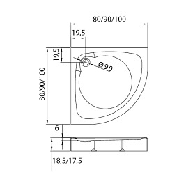 Brodzik półokrągły 90x90 B-0228 Cantare New Trendy