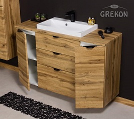 Szafka łazienkowa z umywalką nablatową dąb naturalny 120 cm Victa Gante