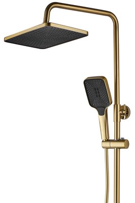 Złoty szczotkowany zestaw prysznicowy z wylewką i termostatem Rob Rea Gold Brush