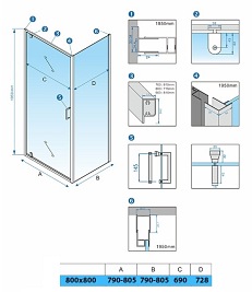 Kabina prysznicowa 80x80 kwadratowa drzwi pełne uchylne KZ04B
