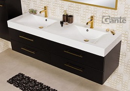 Szafka łazienkowa wisząca czarny mat z umywalką dwie komory 160 cm Nela Belli Gold Gante
