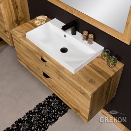 Szafka łazienkowa wisząca z umywalką nablatową dąb naturalny 100 cm Victa Gante