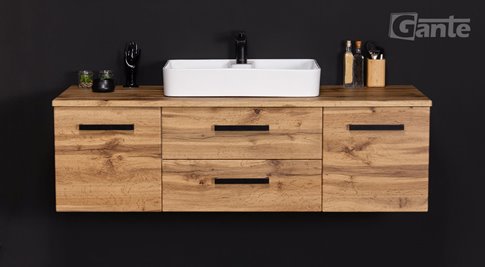 Szafka wisząca z białą umywalką nablatową 140 cm 50/2 kolor dąb naturalny seria Fokus Loft Gante