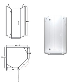 Kabina prysznicowa pięciokątna 90x90 Viva Besco model lewy