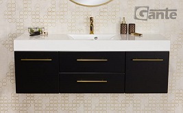 Szafka łazienkowa wisząca czarny mat z umywalką 140 cm Nela Belli Gold Gante