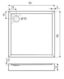 Brodzik kwadratowy czarny struktura kamienia 90x90 David Kerra
