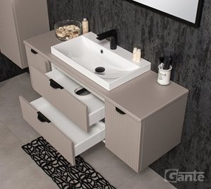 Szafka łazienkowa z lamelami wisząca z nablatową umywalką 120 cm 39/2 Victa Lamello kolor fume mat