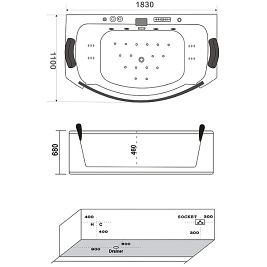 Wanna z hydromasażem Suprema 664 185x110