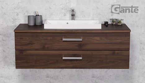 Szafka łazienkowa wisząca z umywalką nablatową 120 cm 39/S2 Fokus kolor orzech