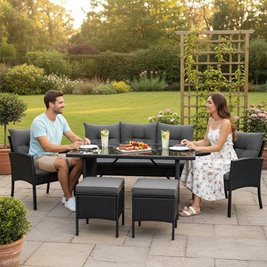 Zestaw mebli ogrodowych z technorattanu sofa, stół, krzesła, pufy Manas zdjęcie 6