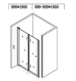 Drzwi prysznicowe łamane do wnęki 90 cm czarny profil SH01B