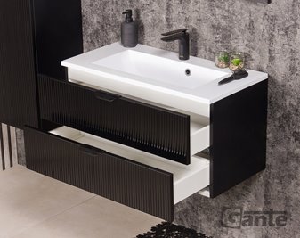 Szafka łazienkowa z umywalką wisząca szklane fronty czarny mat 80 cm Bravia Gante