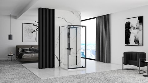 Czarna kabina prysznicowa przyścienna 90x90 Rapid Swing Rea
