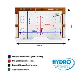 Dwuosobowa wanna z hydromasażem czarna deska 192x131 cm Zefir Hydrosan