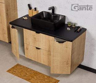 Szafka łazienkowa z czarną umywalką wisząca dąb naturalny 120 cm Brendo Gante
