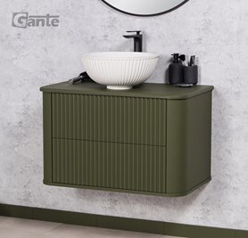 Szafka łazienkowa wisząca ryflowane fronty z umywalką LILIA 80 cm oliwkowy mat z umywalką Gante