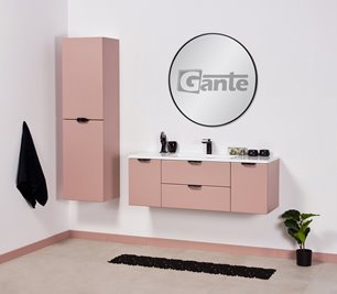 Szafka łazienkowa pudrowy róż z umywalką czarny uchwyt 120 cm Magnolia Gante