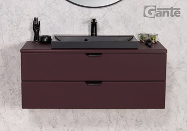 Szafka łazienkowa burgundowa z czarną umywalką nablatową czarny uchwyt 100 cm Magnolia Gante