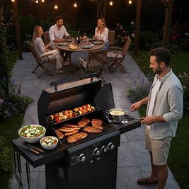 Grill ogrodowy czarny w aranżacji