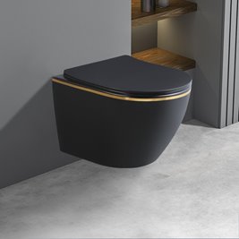 Czarna matowa  miska wc wisząca złoty rant Mizu Rimless 4.0 MIZU-MTB-GL-RIM-03 Hydrosan