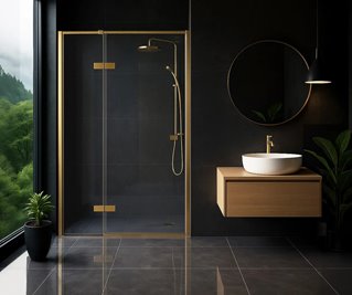 Drzwi prysznicowe uchylne 80 cm Rea Atlas złoto szczotkowane lewe