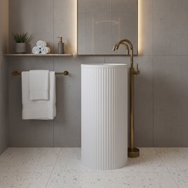 Umywalka wolnostojąca ceramiczna ryflowana okrągła biała 86x40 cm SCOT3-WH-WOF-860