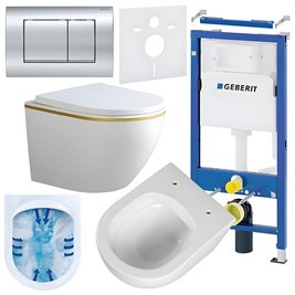 Zestaw podtynkowy stelaż GEBERIT DUOFIX + miska PEAK-WH-GL-RIM-02 + przycisk DELTA 30 chrom