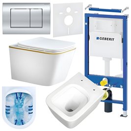 Zestaw podtynkowy stelaż GEBERIT DUOFIX + miska RAIN-WH-GL-RIM-03 + przycisk DELTA 30 chrom