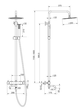 Kolumna natryskowa w kolorze czarnym z wylewką deszczownica okrągła CMN01MBLW Lugo Corsan