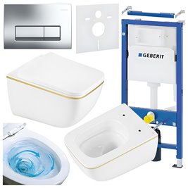 Zestaw podtynkowy stelaż GEBERIT DUOFIX + miska YUZU-WH-GL-TR-03 + przycisk DELTA 50 chrom