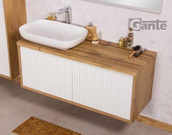 Szafka łazienkowa wisząca z umywalką dąb naturalny/biały mat 120 cm Venus Gante