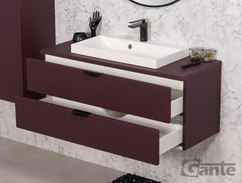 Szafka łazienkowa burgundowa z umywalką nablatową czarny uchwyt 100 cm Magnolia Gante