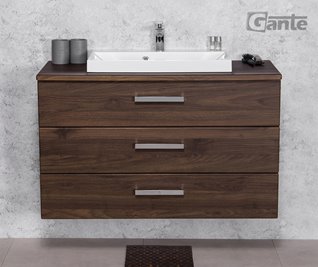 Szafka łazienkowa wisząca z umywalką nablatową 100 cm 39/3 Fokus kolor orzech