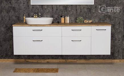 Duża szafka łazienkowa wisząca z umywalką nablatową i koszem 180 cm SETTO MODULO kolor biały połysk