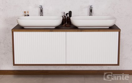 Szafka łazienkowa wisząca z umywalkami dąb wenge/biały mat 140 cm Venus Gante