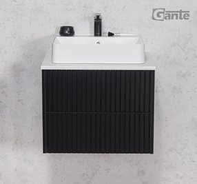 Szafka łazienkowa wisząca frezowana z umywalką 60 cm Mirage kolor czarny mat