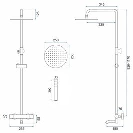 Czarny połysk zestaw prysznicowy z termostatem i wylewką Lungo Rea Black