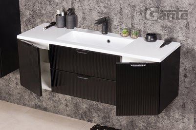 Szafka łazienkowa z umywalką wisząca szklane fronty czarny mat 120 cm Bravia Gante
