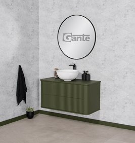Szafka łazienkowa wisząca ryflowane fronty z umywalką LILIA 100 cm oliwkowy mat z umywalką Gante