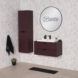 Burgundowa szafka łazienkowa wisząca z białą umywalką nablatową czarny uchwyt 80 cm Magnolia