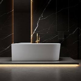 Wanna przyścienna złoty szczotkowany przelew oraz korek narożna lewa 160 cm Mera Hydrosan