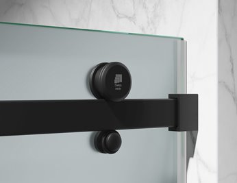 Drzwi prysznicowe rozsuwane prawe/lewe do wnęki 122-131 cm szkło 8mm mleczne profile czarny mat Swiss Liniger