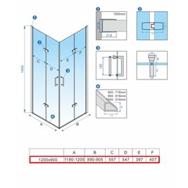Kabina prysznicowa drzwi składane czarna prostokątna 120x90 KZ13C