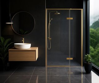 Drzwi prysznicowe uchylne 80 cm Rea Atlas złoto szczotkowane prawe