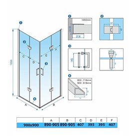 Złota szczotkowana kabina prysznicowa kwadratowa drzwi składane 90x90 ZES-KZ08C-GL-BR-90