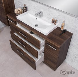 Szafka łazienkowa wisząca z umywalką nablatową 140 cm 39/3 Fokus kolor orzech