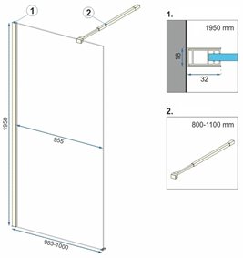 Złota ścianka prysznicowa walk-in 100 cm Aero Gold Rea